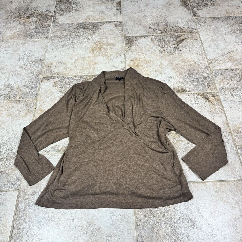 Talbots Sweater Womens 3XL Brown Wrap Surplice Long Sleeve Knit Stretch